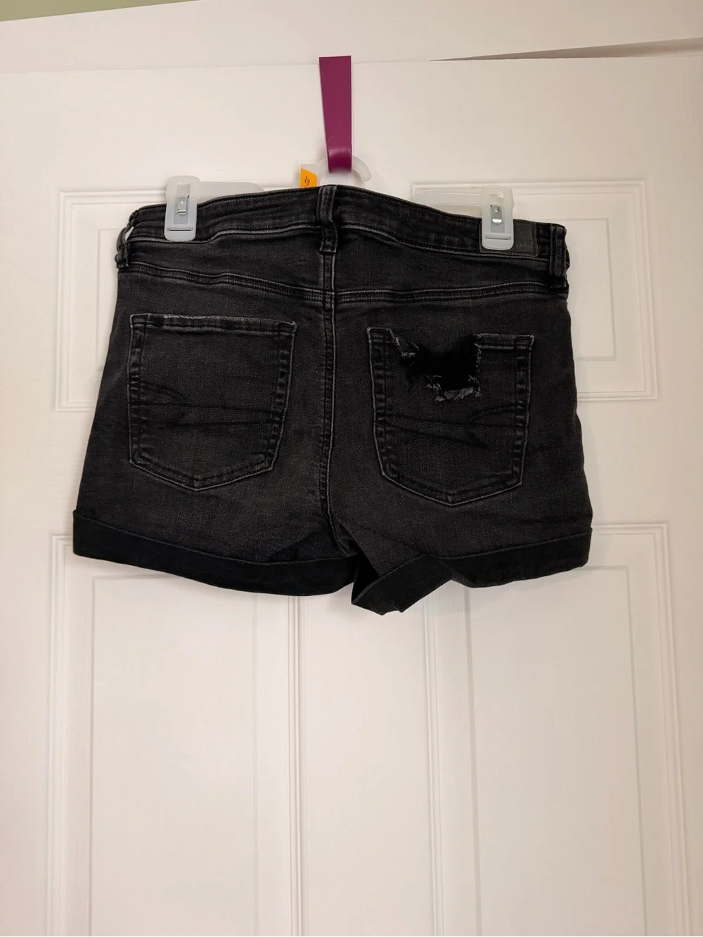 Women's Black Denim midi Rolled-Hem Shorts